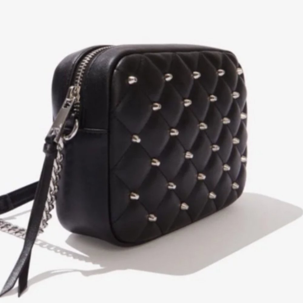NWT Rebecca Minkoff Quilted Studded Crossbody Bag in Black and Silver NEW